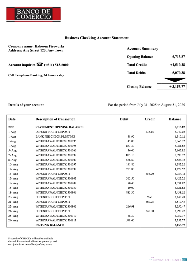 Download Peruvian Banco de Comercio enterprise statement Word and PDF template Photoshop template